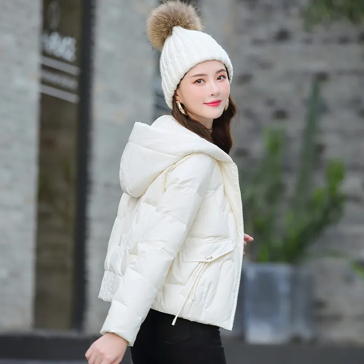 白色短款羽绒服女2025冬季韩版新款小个子时尚洋气白鸭绒连帽外套