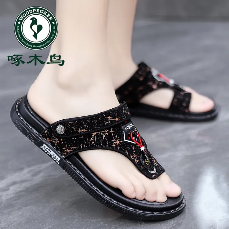 啄木鸟正品皮凉鞋男款夏季新款户外穿开车两用凉拖鞋休闲人字拖潮