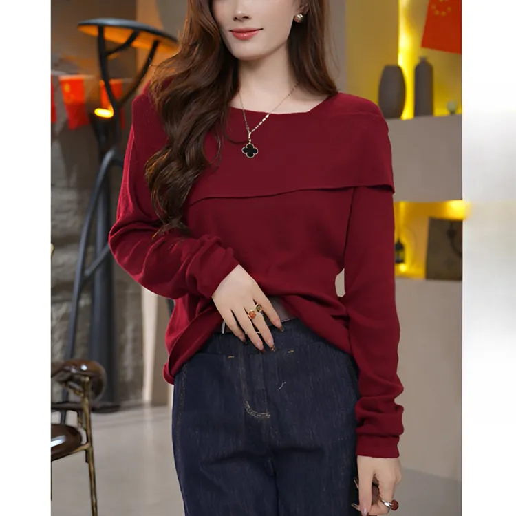 2026法式气质百搭新款针织衫休闲简约一字肩女上衣G4-50
