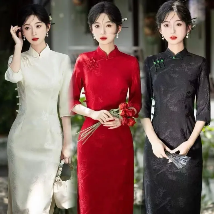 【今喜-喜鹊】秋季新中式旗袍七分袖提花国风优雅减龄显瘦日常穿