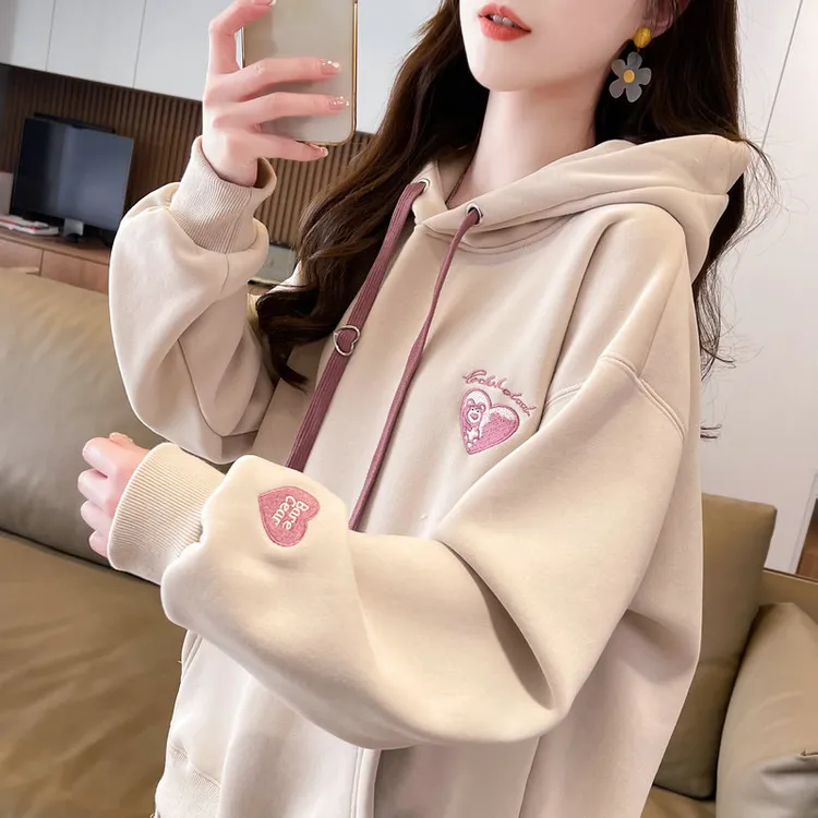 连帽卫衣女2025新款秋冬季韩版宽松加绒加厚学生百搭刺绣带帽外套