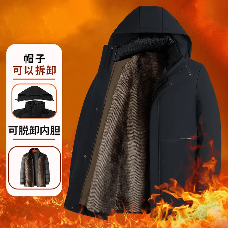 【反季清仓】海宁男士冬季仿貂绒派克服男爸爸装中年商务男外套棉服