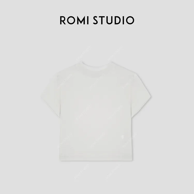 ROMI STUDIO “法式午后” 桑蚕丝绵羊毛混纺半高领短袖T恤421T6119