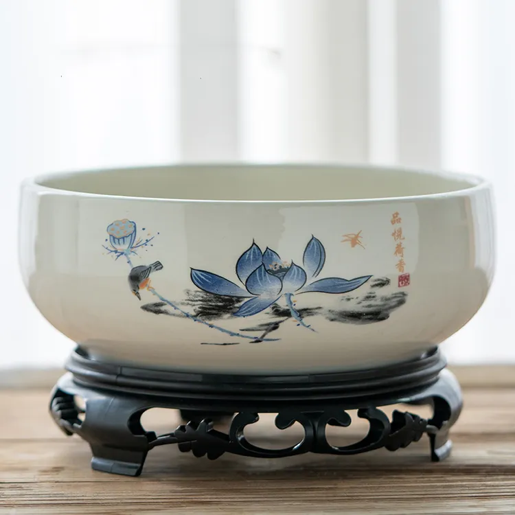 水培花盆陶瓷铜钱草一叶莲制作金钱草睡莲水莲花巴西木无孔大号盆