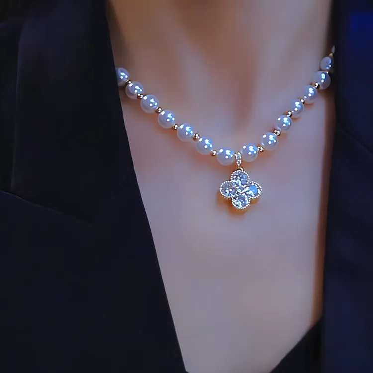 钛钢仿珍珠项链 A-22【珠珠四叶】轻奢百搭锁骨链女项链时尚气质