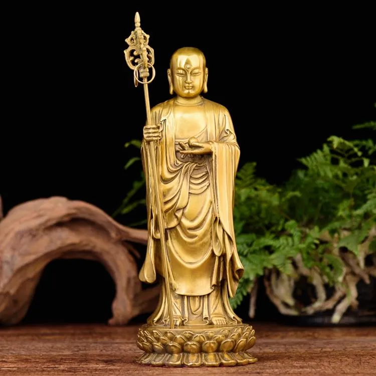 纯铜南无大愿地藏王菩萨摆件地藏王佛像家用装饰工艺礼品摆饰中式