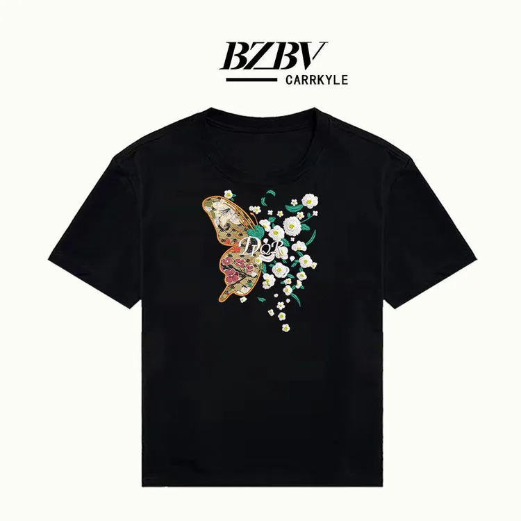 男女情侣款刺绣百搭半袖圆领T恤时尚个性休闲2024新款短袖夏季男