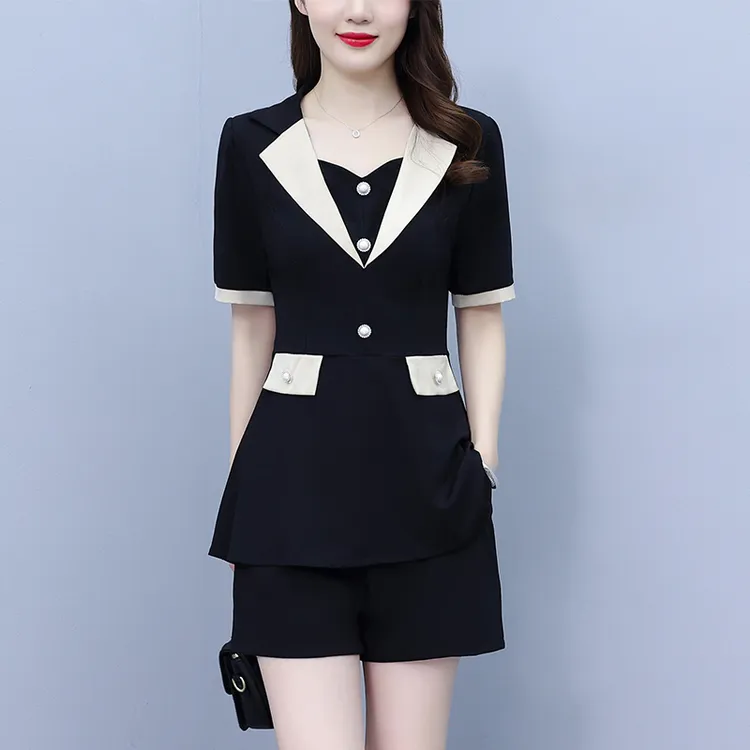 大码女装 实拍2024夏季新款胖MM时尚气质短袖套装修身显瘦两件套