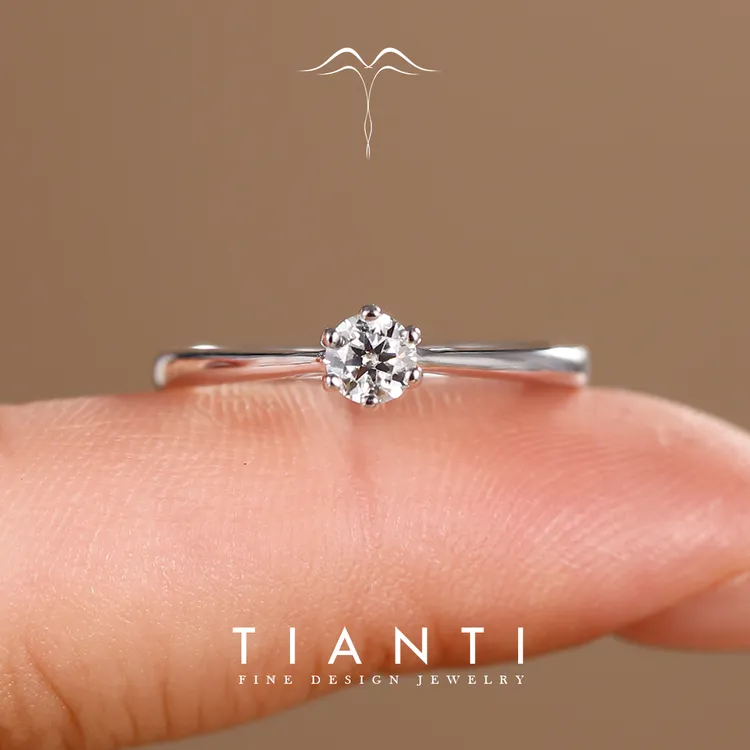 TIANTI/天缇 【白日光】简约百搭925银莫桑钻戒指精致婚戒