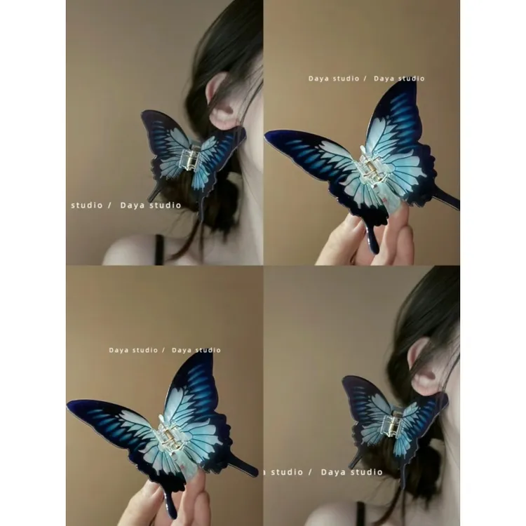 超仙亚克力绿色蝴蝶抓夹小众气质后脑勺盘发鲨鱼夹发饰发夹子新款