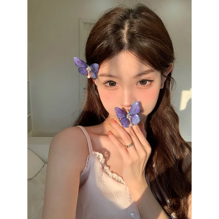蜜桃茶纯欲嫩妹 精致蝴蝶发夹少女超仙边夹侧边鸭嘴发卡头饰
