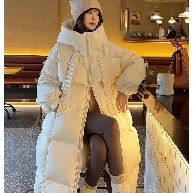 冬季长款过膝棉服女韩版宽松2025年学院风艺考棉袄加厚宽松棉衣