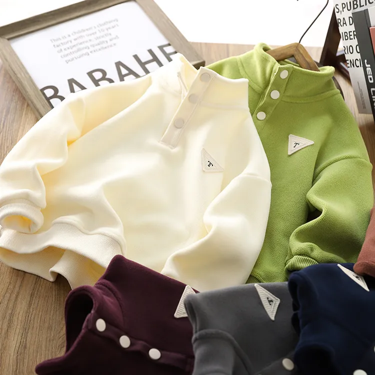 男女童POLO加绒卫衣2024新款儿童翻领时尚打底洋气保暖上衣