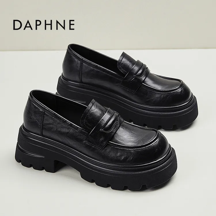 达芙妮厚底乐福鞋女2025秋季新款百搭学院风粗跟单鞋一脚蹬小皮鞋
