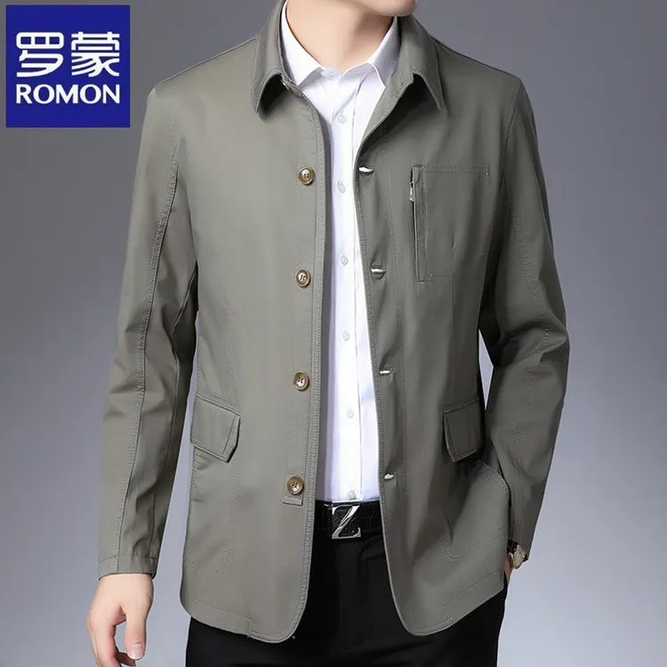 【纯棉】罗蒙春秋季韩版休闲上衣男士高档宽松茄克商务翻领夹克衫潮