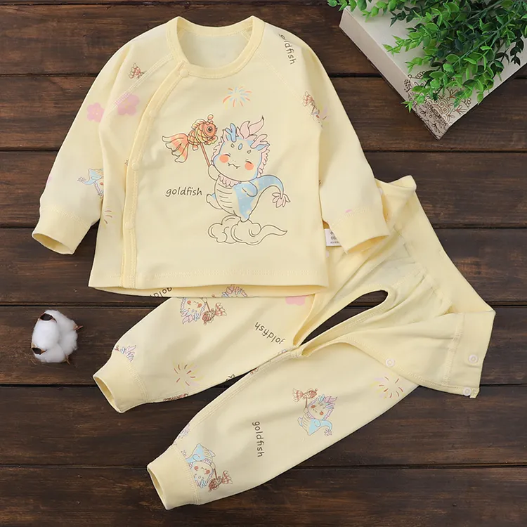 小三月婴儿衣服春秋款秋衣秋裤分体套装开裆宝宝纯棉内衣打底春天