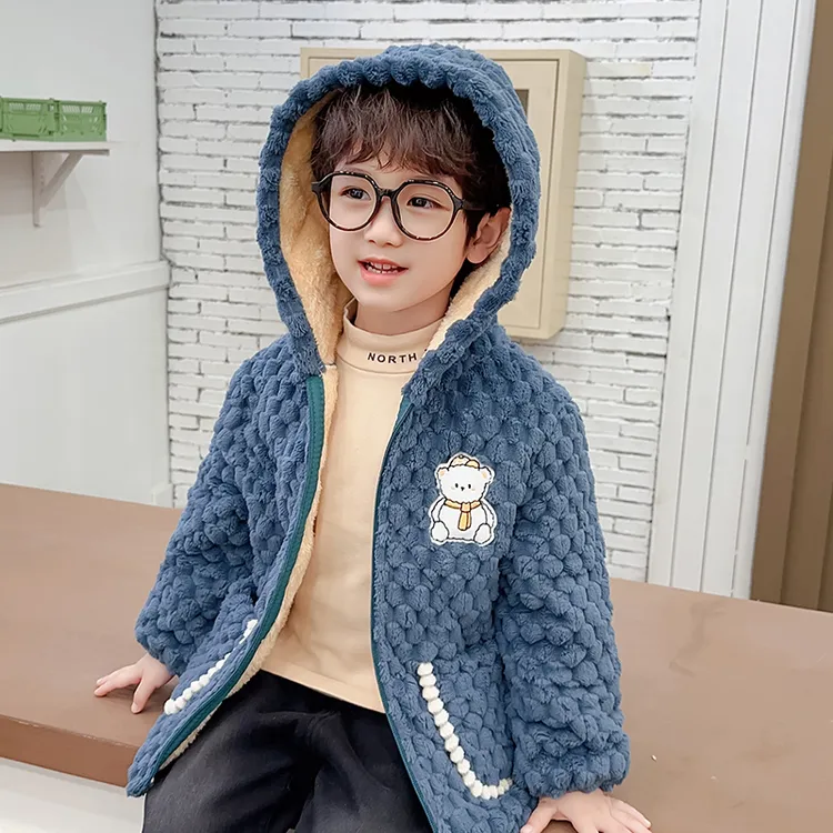 2023男女童洋气冬季护衣三层夹棉罩衣儿童加厚加绒时尚家居服外套