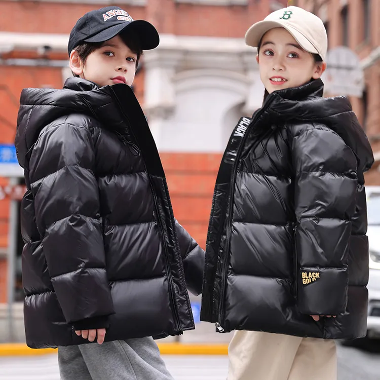 黑金反季时尚高档中大童中长款90白鸭绒加厚羽绒服免洗男女童外套