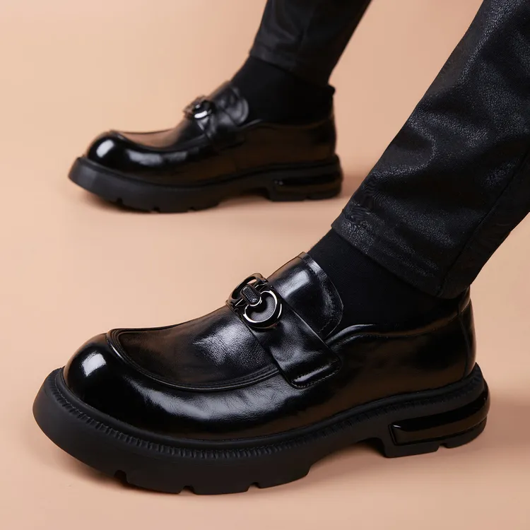 皮鞋男款真皮一脚蹬上班通勤商务正装2025帅气男款高端轻奢新款黑