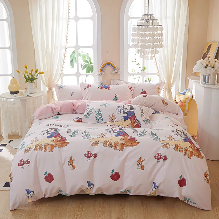 Disney/迪士尼新款全棉四件套卡通床品水洗棉斜纹被套三件套