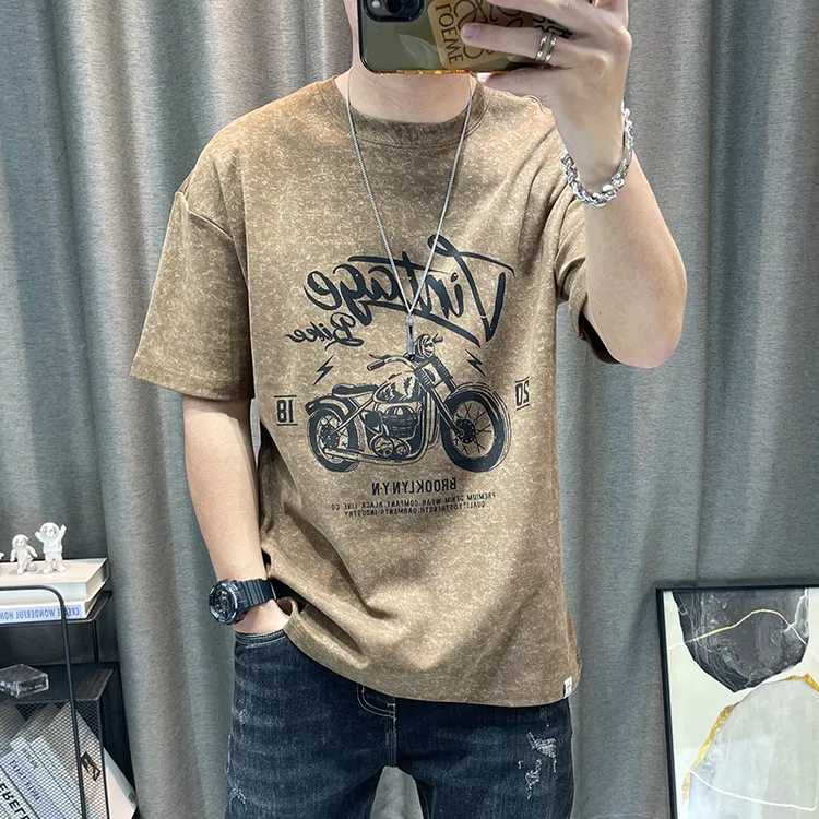 短袖男款爆款2025新款网红款t恤男生衣服高级感美式复古男装上衣