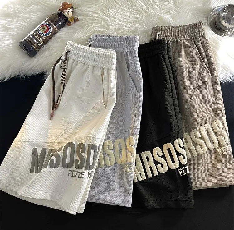 美式重磅运动短裤男潮牌宽松大码半截裤夏季ins高街发泡印五分裤