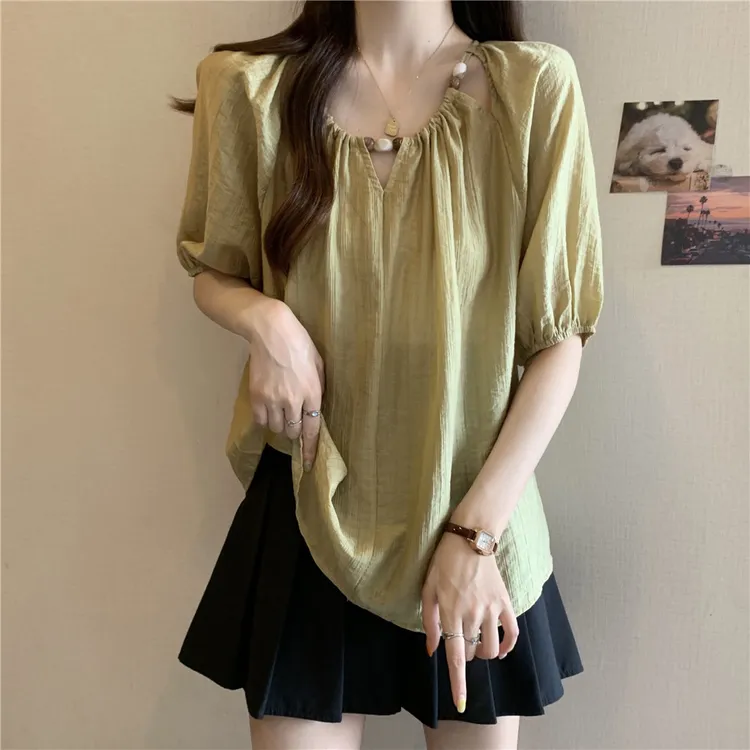 胖MM宽松显瘦衬衫短袖衬衣2024夏季时尚休闲雪纺上衣大码女装1626