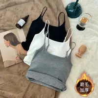 秋冬磨毛加绒加厚美背吊带背心女内搭带胸垫辣妹保暖打底上衣