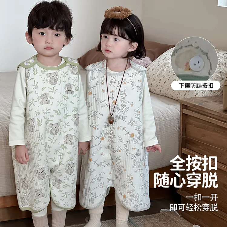 儿童睡袋空调房无袖连体衣服秋夏款宝宝背心式防踢被神器四季可用
