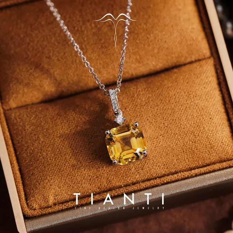 TIANTI/天缇沐熙9MM天然黄水晶吊坠S925银简约轻奢风吊坠百搭时尚