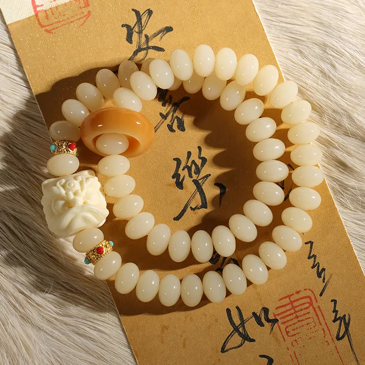 天然菩提手串双圈跑环莲花醒狮手持五年天然老料菩提根盘串女手串