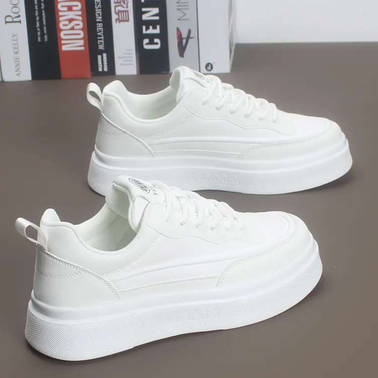 男士透气板鞋2024白色韩版简约轻便百搭小白鞋厚底增高休闲男潮鞋
