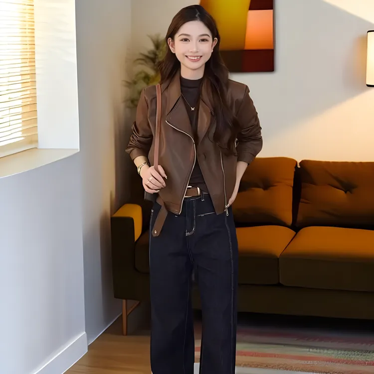 海宁2025新款皮衣外套女春秋水洗皮机车服女短款小个子气质皮夹克