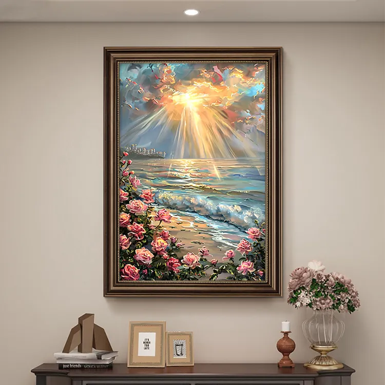 美式复古油画装饰画入户玄关走廊过道挂画客厅背景高级感风景壁画