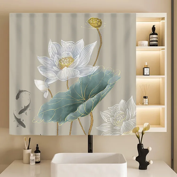 梳妆台镜子半帘遮挡帘轻奢厕所浴室柜洗漱台镜帘卫生间遮挡帘