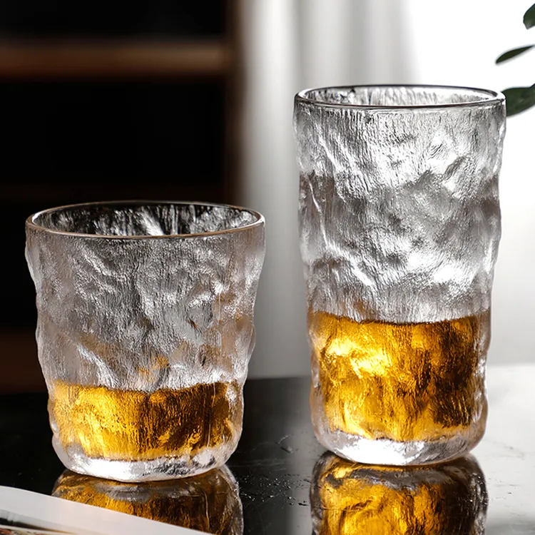 冷水杯冰川玻璃杯ins透明高颜值饮料杯水杯不耐热简约网红冰川纹