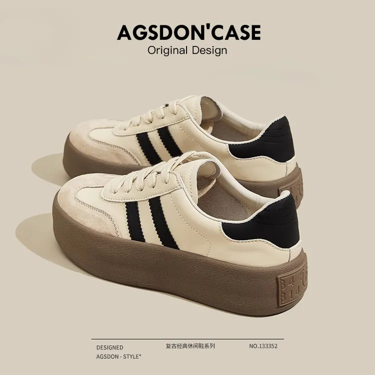 奥古狮登真皮厚底德训鞋女款2024春季新款板鞋复古休闲小白鞋女鞋