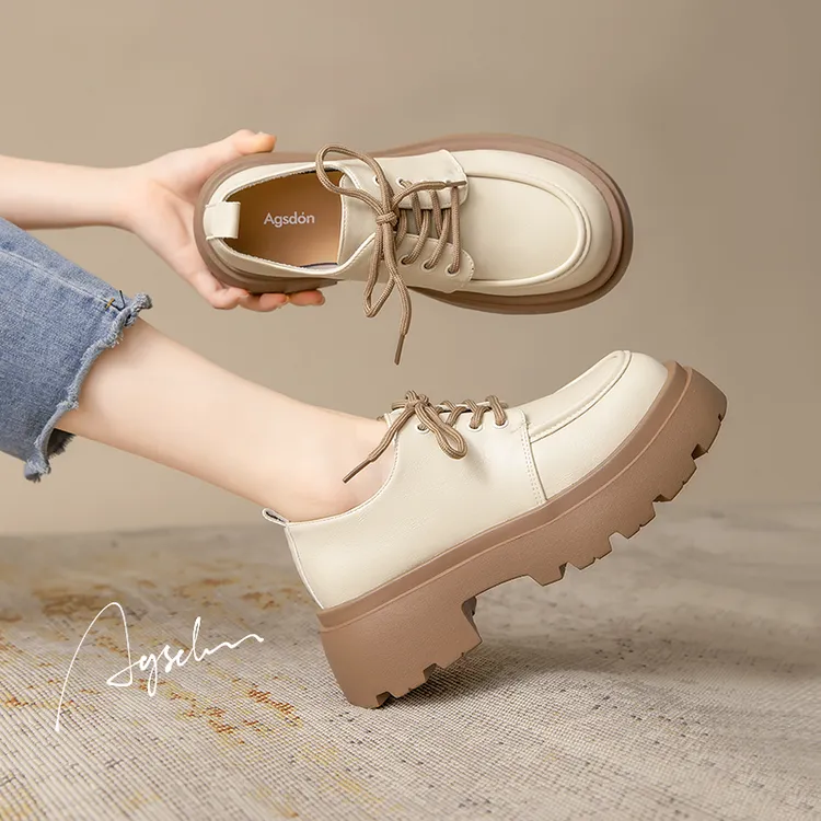 奥古狮登乐福鞋女款2025秋季新款厚底增高白色单鞋英伦风小皮鞋子