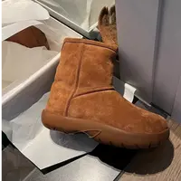 牛皮+羊皮毛一体雪地靴筒高17cm真皮加绒保暖高帮