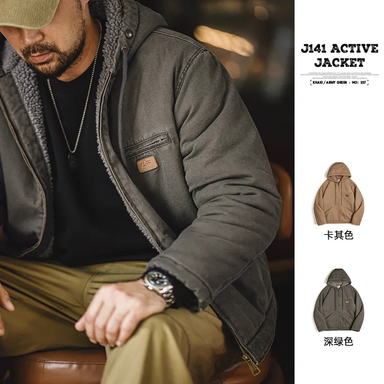 马登工装美式复古J141连帽夹克棉服加绒保暖重磅帆布外套男秋冬季
