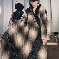 2024秋冬复古盘扣长款大衣女高级感拼接宽松时尚民族风过膝款长袍