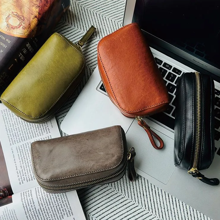 【15*8*5】复古真皮拉链零钱包简约牛皮手机包卡包便携收纳包