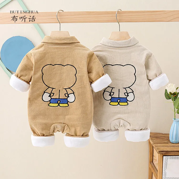 婴儿连体衣春秋装外穿双层外出爬服卡通可爱超萌哈衣男宝宝衣服