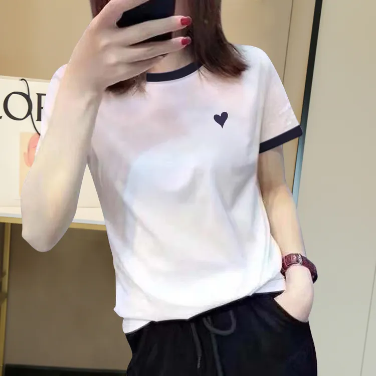 撞色款短袖t恤女2025年夏季新款正肩上衣字母宽松小众打底上衣潮