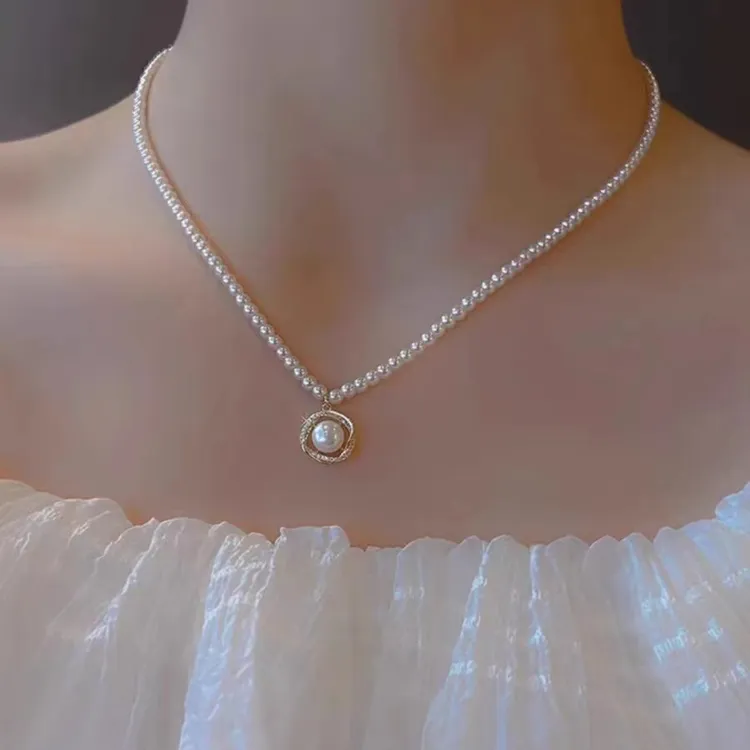 环绕镶钻珍珠项链气质高级感小香风轻奢女新款颈链锁骨链简约