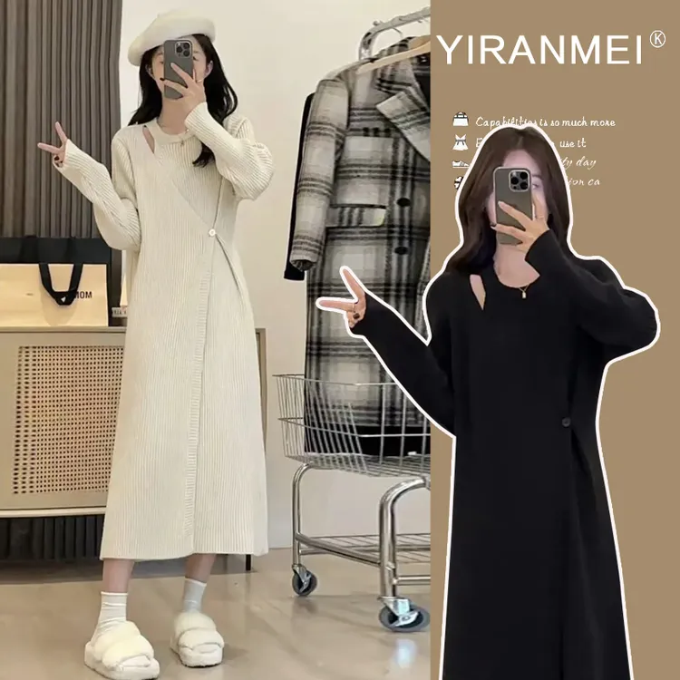 时髦孕妇装2025秋冬韩版设计感时尚宽松百搭针织优质版加厚连衣裙