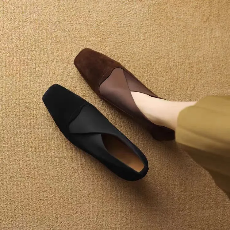 原创手工真皮粗跟深口单鞋女2024春秋季新款中跟一脚蹬气质工作鞋