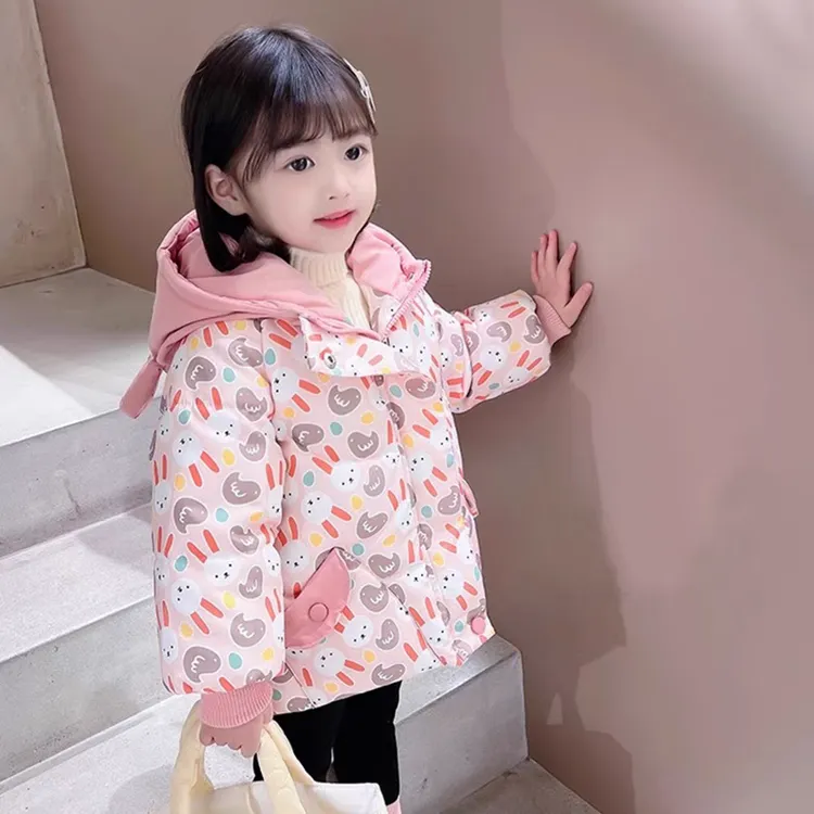 女童韩版洋气棉服加绒加厚连帽棉衣中小童女宝儿童冬装保暖外套