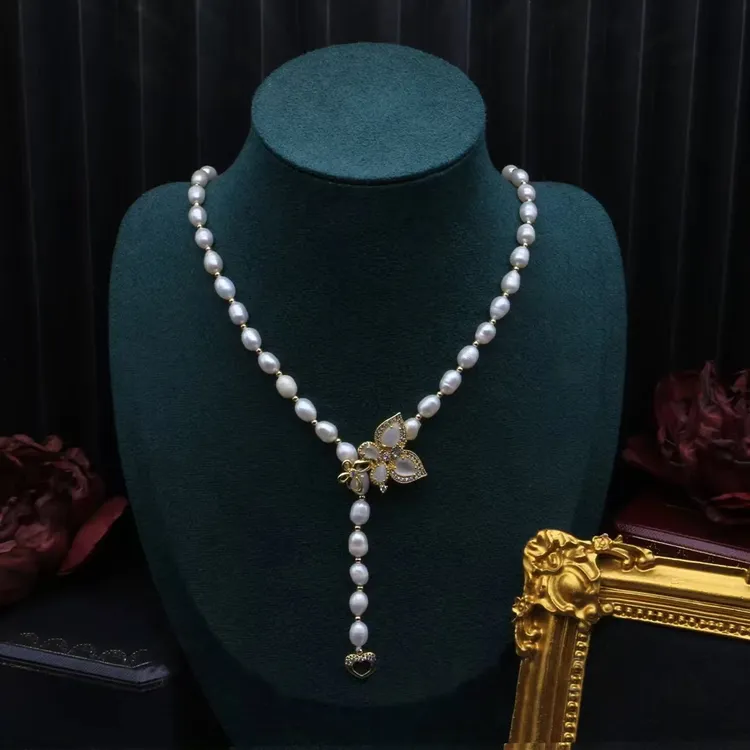 60cm长款毛衣链7-8mm大点位天然淡水珍珠项链女气质蝴蝶锁骨链