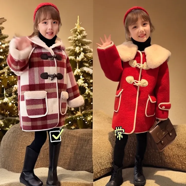 女童外套宝宝大衣连衣裙新款大毛领时尚洋气保暖拜年服呢大衣